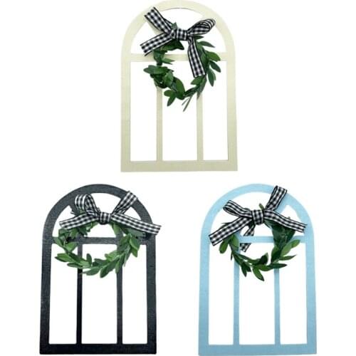 D08D Wooden Farmhouse Window Tiered Tray Decoration Rustic Cathedral Arch Window Sign Shelf Spring Summer Stand Display Photo
