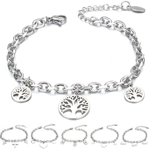 Dropshipping Stainless Steel Bracelets for Women Tree Heart Stars Accessories Charm Bracelet Wholesale Fashion Bracelet Jewelry