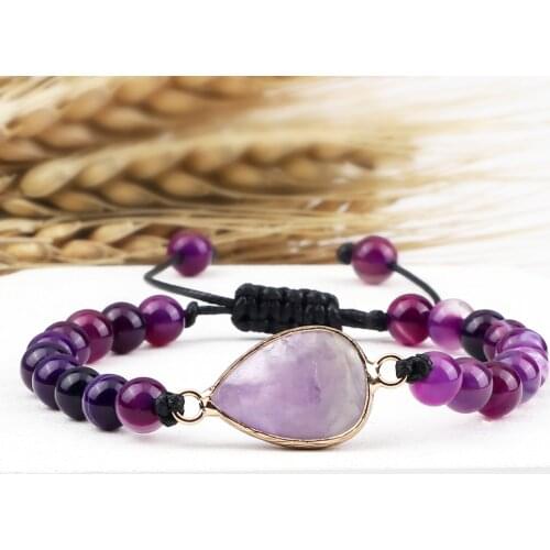 Purple Agates Beads Bracelet for Women Natural Amethysts Stone Pendant Braided Bracelets Men Jewelry Yoga Healing String Bangles