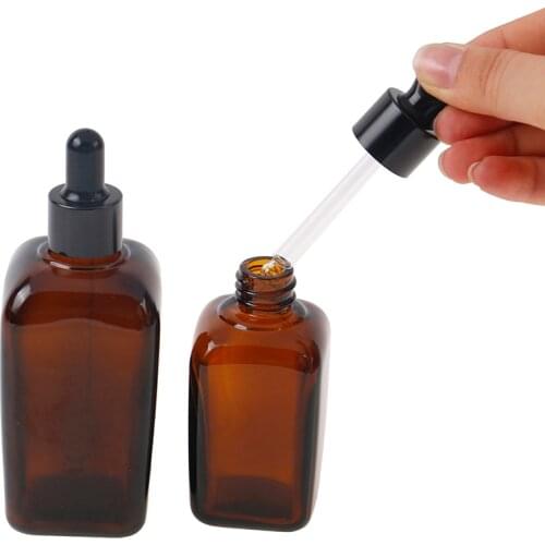 1pc 50ml 100ml Empty Dropper Bottle Amber Essential Oil Glass Aromatherapy Liquid Brown Square Glass Dropper Bottle