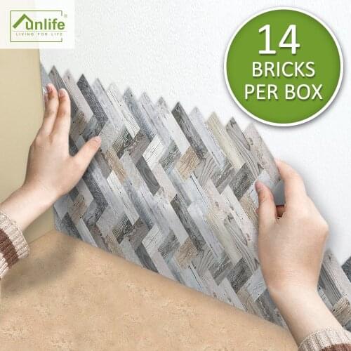 Funlife® AMERICAN STYLE™14pcs Herringbone Natural Wood Backsplash Tile Floor Sticker Makeover Waterproof Bathroom kitchen decals