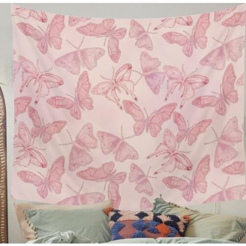 Pink Butterfly Tapestry INS Tapestry Pink Tenure Hippie Tapestry Indian Elephant Boho Decor Background Wall Cloth Tapestries