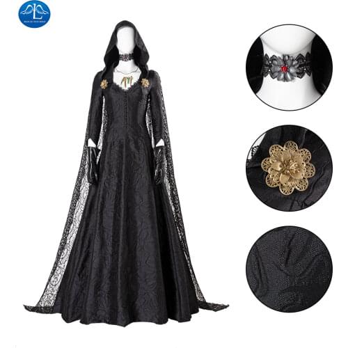 Game RE Evil Village Medieval Dress Bela Cassandra Daniela Lady Cosplay Costume Madam Vampire Dress Necklace Vampire Witch Skirt