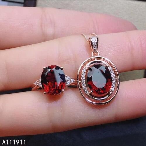 KJJEAXCMY fine jewelry 925 sterling silver inlaid Natural Garnet pendant ring necklace noble Womens suit support detection