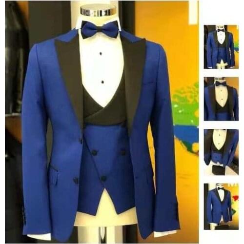 Handsome Two Buttons Groomsmen Peak Lapel Groom Tuxedos Men Suits Wedding/Prom Best Man Blazer ( Jacket+Pants+Tie+Vest) A170