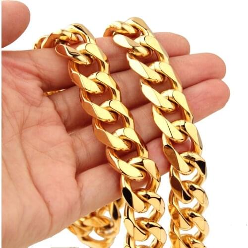 15mm New Arrive Stainless Steel Gold Color Cuban Curb Link Chain Length 7-40inch Fashion Jewelry Necklace Or Bracelet Bangle