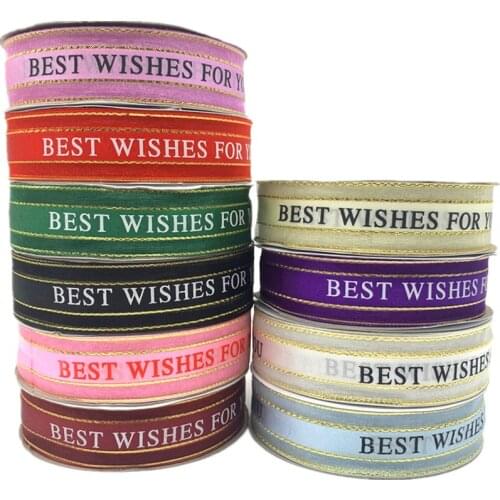 5yards 1" 25mm Organza Ribbon Print BEST WISHES FOR YOU Lace Ribbon For Wedding Christmas Decoration DIY Sewing Fabric