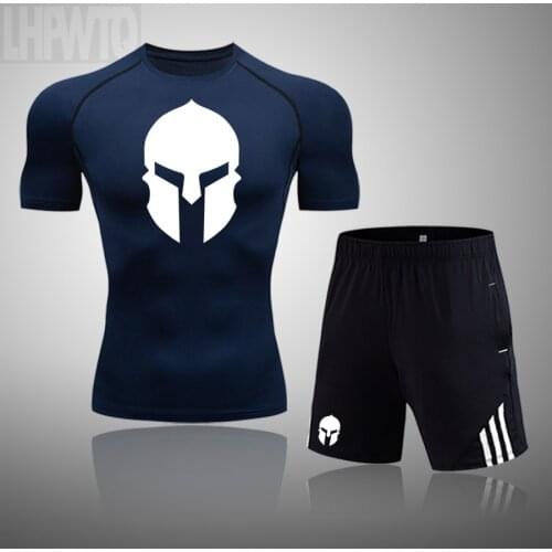 Summer Spartan t-shirt Shorts Men Sportswear Gym Sport Suits Quick Dry Running Sets Clothes Suit Joggers Gym Fitness Tracksuits