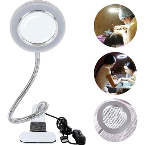 Microblading Tattoo 8X Magnifier Lamp Nail Art USB Cold Light Led Non-slip Equipment Clamp Glass Table Lamp for Beauty Salon