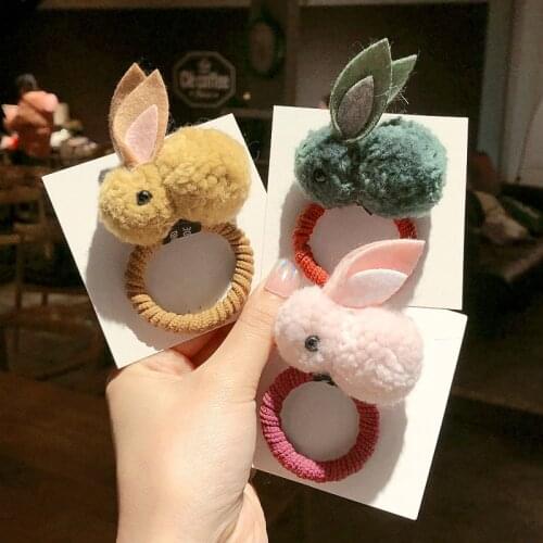 Cute Hair Ball Rabbit Hair Bands For Girls Childrens Girl pompon Hair Ring Girls Tie Rope Elastic Rubber Headwear Accessories