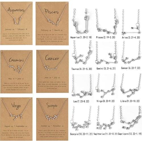 Fashion Twelve Constellation Rhinestone Pendant Clavicle Chain Necklace Silver Color Star Zodiac Sign Necklace For Best Friend