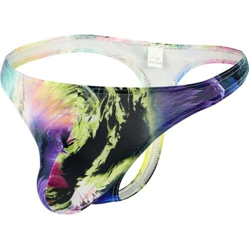 Men Thongs Print T-Panties Man Sexi Underwear G-string Lingerie Erotic Penis Low Rise Pouch Underpants Male Brief Bikini New