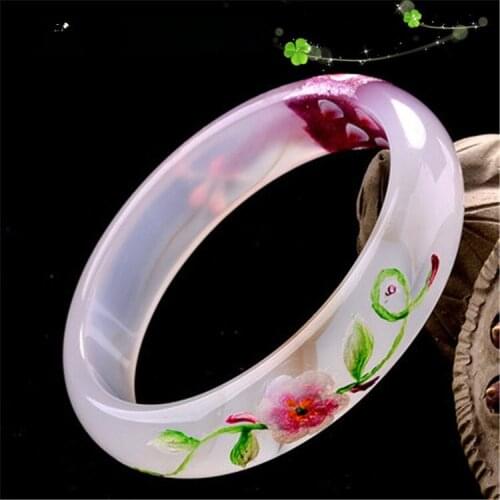Natural Colors Jade Bracelet Fashion Bangle Jewelry Charm Accessories Hand Carved Round Bangle 54mm-62mm for Woman Men