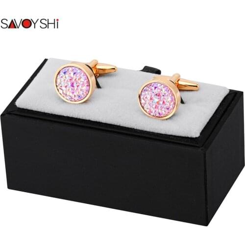 SAVOYSHI Newest Fashion Shirt Cufflinks for Mens Gift Cuff buttons High Quality Round Colorful Stone Cuff links Wedding Jewelry