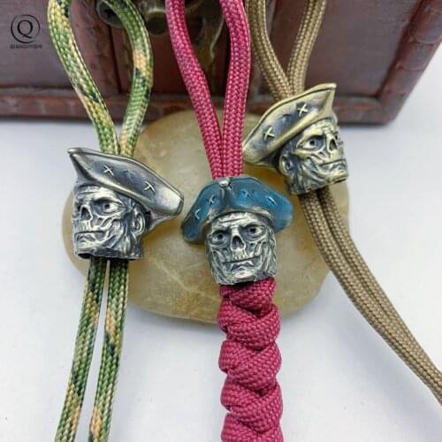 2021 New Brass Pirate Captain Hat Skull Knife Beads Lanyard Pendant Jewelry Copper Skeleton Paracord DIY Keychains Accessories