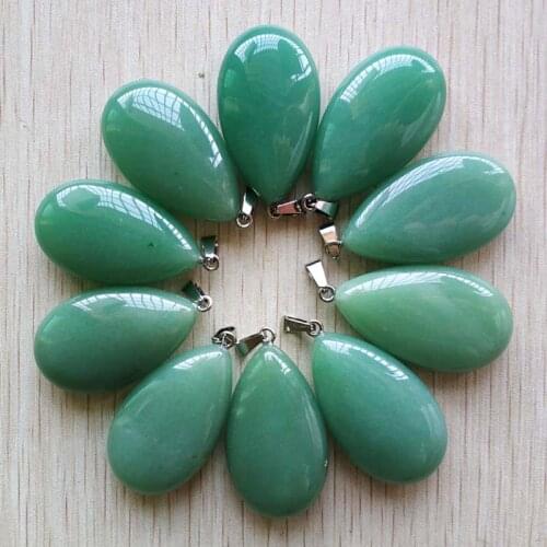 Wholesale 10pcs/lot 2018 fashion high quality natural green aventurine water drop pendants Charm for jewelry making free