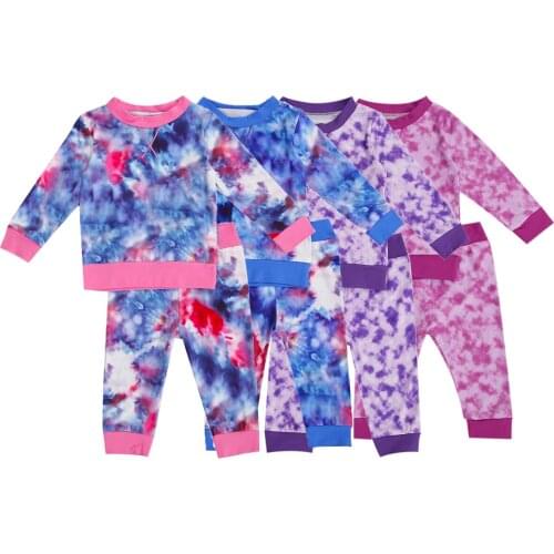 Fall Infant Baby Tie-Dye Set Kids Girls Boys Long Sleeve Pullover Tops + Long Pants Casual Outfits 0-2Y