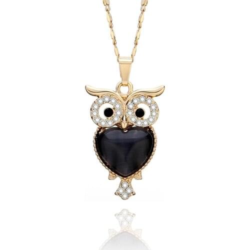 Small Owl Pendant Necklace Gold Silver Color White Black Heart Cat Eye Choker Bijoux Collier Women Jewelry Gifts Dropshipping