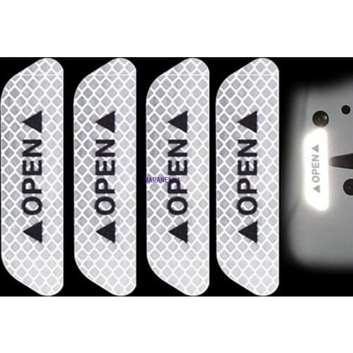 4pcs Car door safety anti-collision warning reflective stickers OPEN stickers long-distance reflective paper decorative stickers