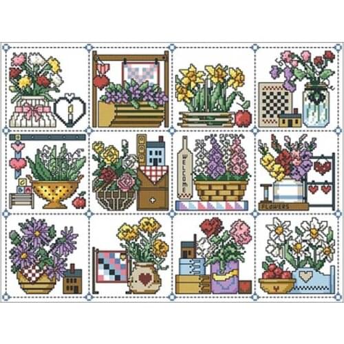TOP Birthday flower Patterns Counted Cross Stitch 11CT 14CT DIY wholesale Chinese Cross Stitch Kits Embroidery Needlework Sets