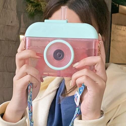 Cycling Kettle High Capacity Healthy Premium Transparent Drinking Water Bottle for Office Camera Shaped Plastic Cup with Straw