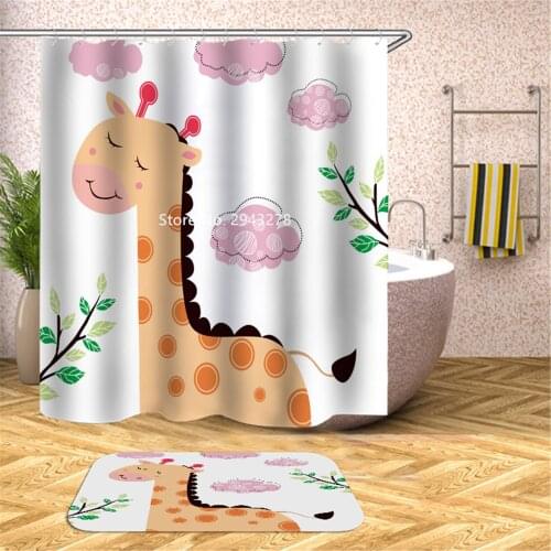 Panda Frog Cartoon Animal Pattern Waterproof and Mildewproof Hook Water Shower Curtain Home Bathroom Decoration Color Printing