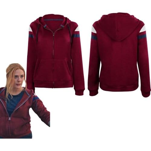 Wanda Vision-Scarlet Witch Hoodie Cosplay Costume Zip Up Jacket Coat Halloween Carnival Suit