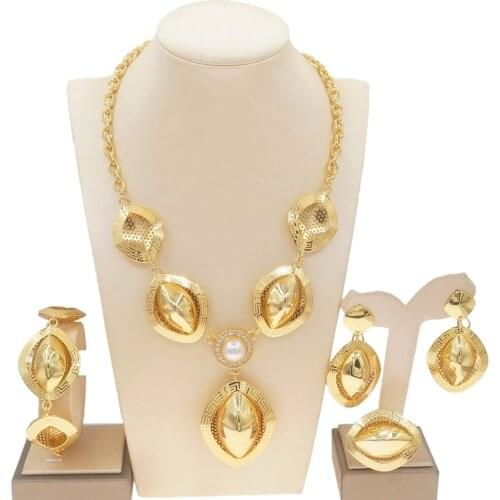 Yuliali New Pendant Necklace Bracelet Earring Ring Set Dubai Gold Factory Wholesale Exquisite Women Wedding Dating Jewelry Sets