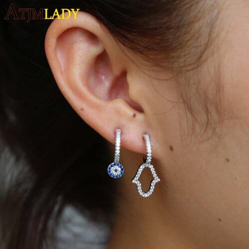 New Eyes hand Asymmetry cz Stud Earrings Fashion Sweet Bringht Shiny Artificial Crystal Silver Color Earring Jewelry For Women