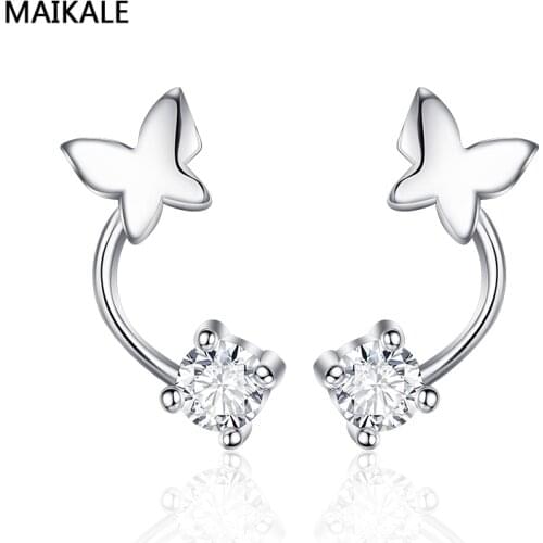 MAIKALE Butterfly Korean Earrings Simple AAA Cubic Zirconia New Copper Plated Gold Temperament Stud Earring For Girls