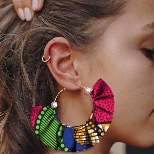 BINTAREALWAX 2021 New African Fashion Style Earring for Women Handmade Ankara Print Women Ear Wear WYB468