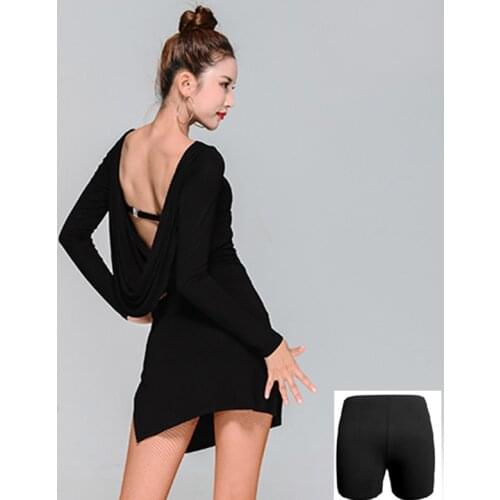 New Latin Dance Clothes Women Sexy Black Dress Backless Drawstring Samba Rumba Salsa Dance Dress Latin Practice Dress DNV14267