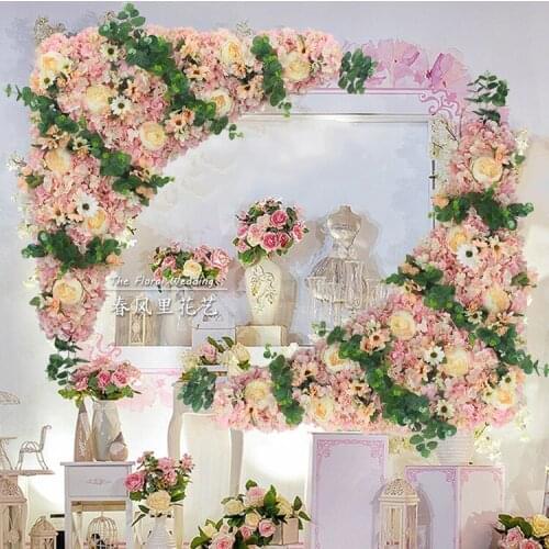 1.2m x 1.2m pink Roses with grass Wedding Flower Wall Artifical Silk Flower Backdrop Wedding props 2 pcs/lot