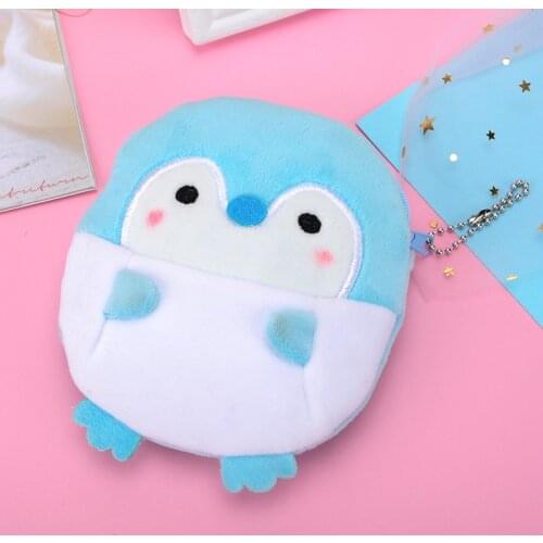 1PCS Plush coin purse ladies small square solid color cute penguin coin purse zipper lipstick earphone small bag childrens gift