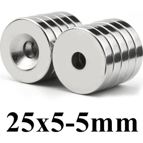 100pcs Super Strong Round Neodymium Countersunk Ring Magnets 25mm x 5mm Hole: 5.2mm N50 Neodymium Magnet Free Shipping