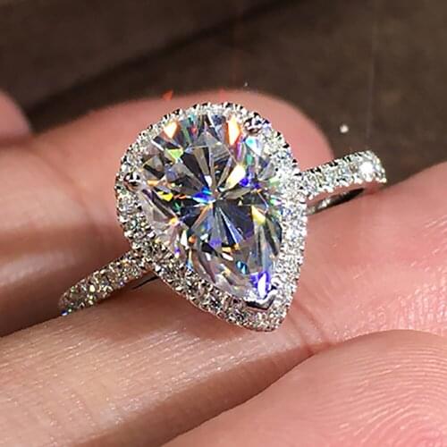 10K Au417 White Gold Women Wedding Party Engagement Ring 1 2 3 4 5 Carat Pear Water Drop Moissanite Diamond Ring Cute Romantic