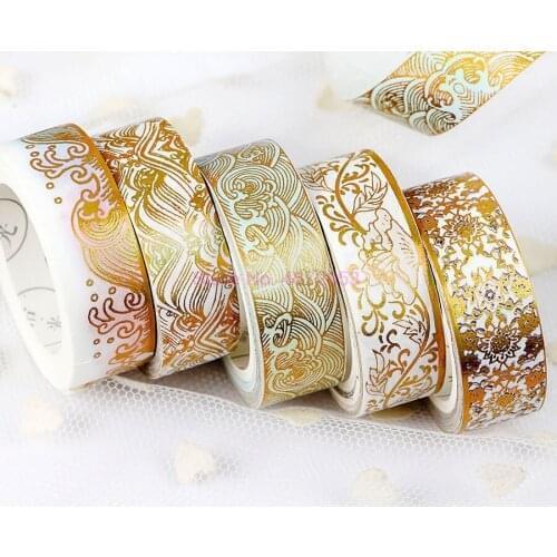 200pcs Masking Gold Foiled Diy Craft Glitter Crane Sticky Adhesive Chinease Pattern Washi Tape Stationery School Supplies