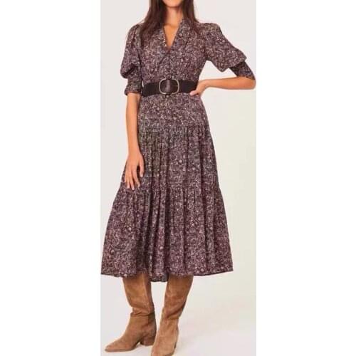 2021 Retro Puff Sleeve Floral Viscose Midi Dress