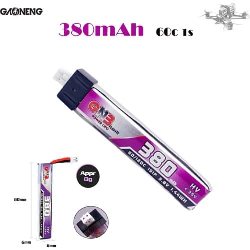 3/5PCS GAONENG GNB HV 3.8V 380mAh 60C 1S Lipo Battery PH2.0 Plug For UK65 US65 Happymodel Mobula7Snapper BetaFPV 65S RC FPV Dron