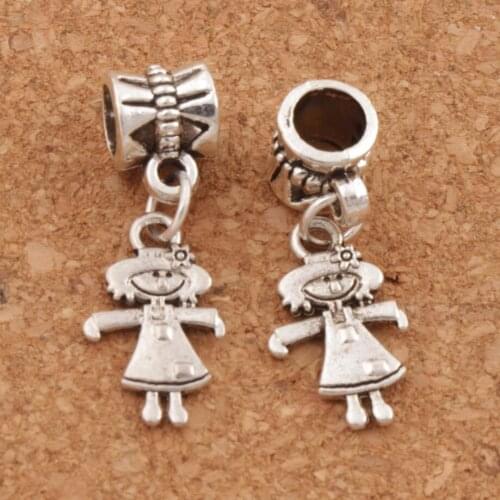 Smile Girl Dressed Big Hole Beads 26.5X9.4mm 36pcs Zinc Alloy Fit European Bracelets Jewelry DIY B1137