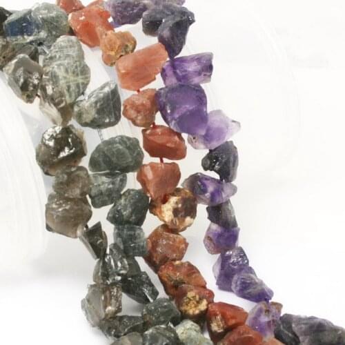38pcs Raw Tourmaline Amethystine Lemon Rose Strawberry Quartz Crystal Beads Rough Punched Loose Stone Drilled Nugget Beads