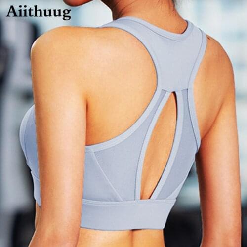 Aiithuug Women Longline Sports Bra Hollow Racerback Padded Yoga Bra Gym Workout Crop Tank Tops Criss Cross Back Sexy Running Bra