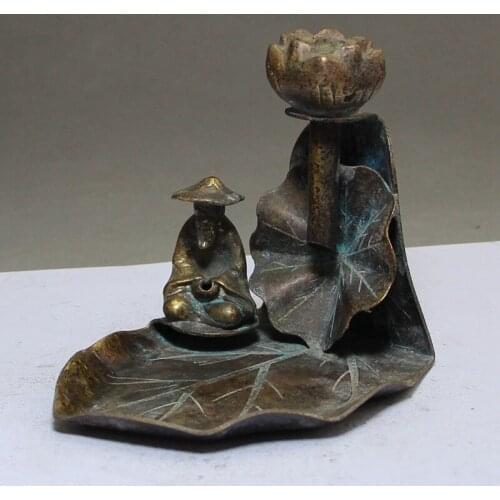 Antique handicraft antique bronze bronze lotus incense plate for the elderly