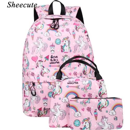 Children School Bags Waterproof Travel Backpack Female Printing Bags Laptop Backpack Three-piece Girls Backpack Kids Book Bags