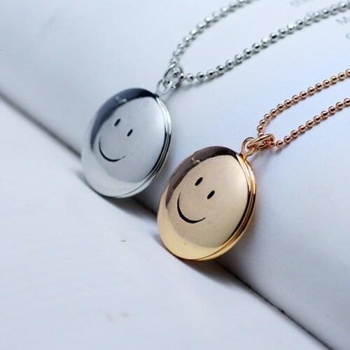 European And American Style Fashion Round Smiley Charms DIY Phase Box Floating Locket Pendant Necklace For Women