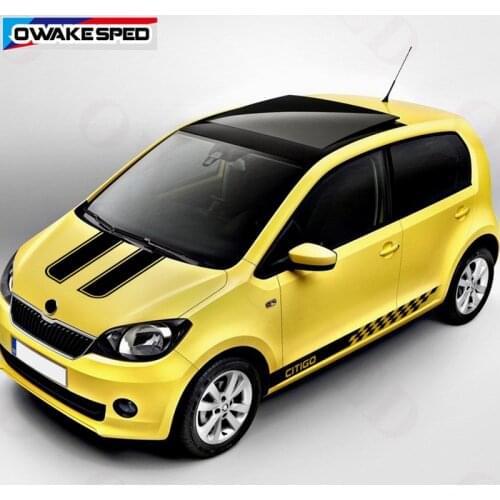 Racing Lattices Stripes Door Side Skirt Stickers Car Hood Bonnet Decor Vinyl Decals Fit On 3-5 Door For Skoda Citigo