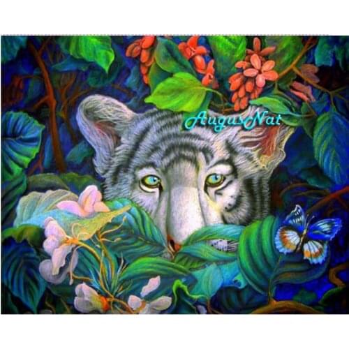 Tiger diamond painting full drill forest animal wall art plant decor rhinestone pasted scenery diamond embroidery bead craft art