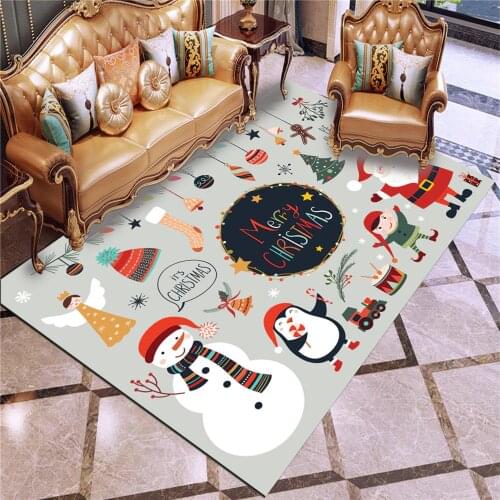 Christmas Themed Print Living Room Carpet 3D Cartoon Animals Cute Bedroom Carpet for Kids Play Large Carpet