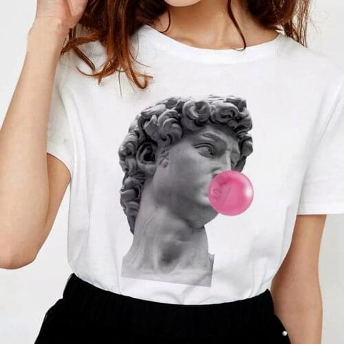 Fashion womens David Michelangelo printing T-shirt statue bubble gum funny picture Tshirt Harajuku summer short-sleeved T shirt