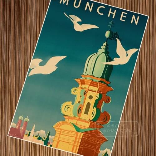 Munchen Munich Church Pigeons Germany German Travel Retro Vintage Poster Canvas Painting DIY Wall Paper Posters Home Decor Gift